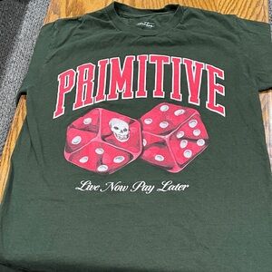 Primitive Men's Dark Green Tee with Red Dice Graphic